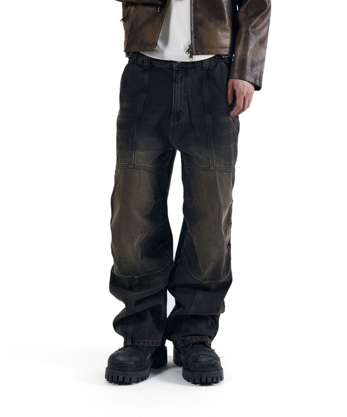 아캄(AAKAM) Knee Panel Biker Denim Pants (Black)