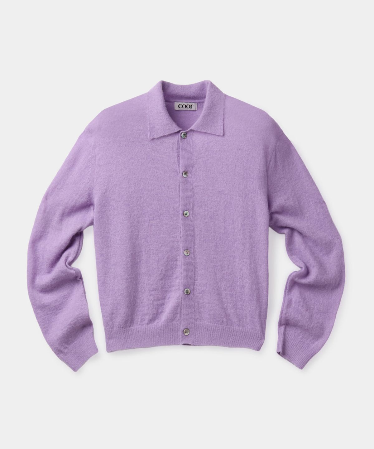 쿠어(COOR) 헤어리 알파카 블렌드 카라 가디건 (라이트퍼플)