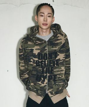 레터링 오버핏 후드 집업[카모]