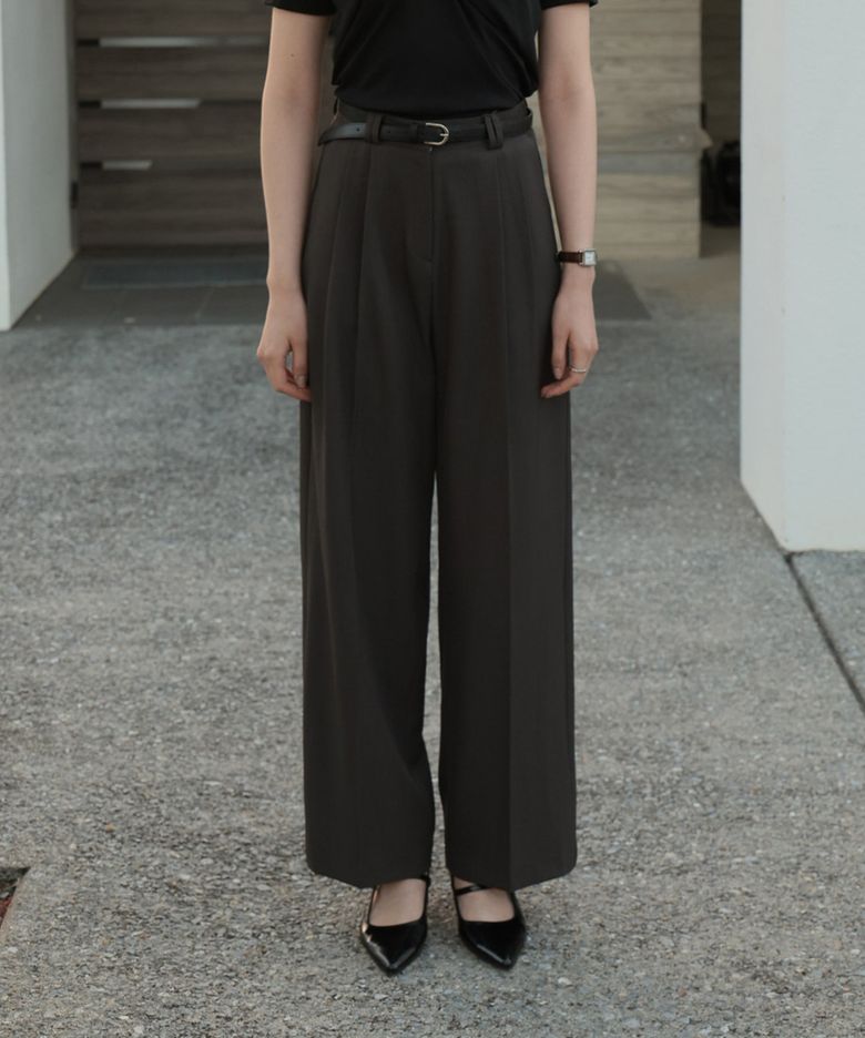 Classic Pintuck Wide Slacks [Charcoal]
