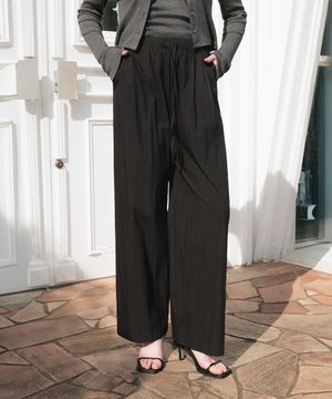 String Pintuck Wide Pants [Black]