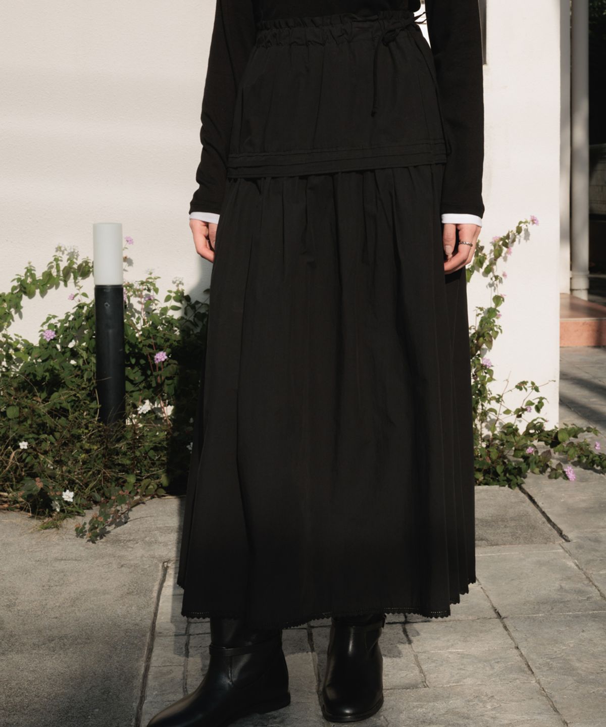 드헤베(DEHEVE) Ruffle Long Skirt [Black]