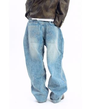 Stitched Baggy Denim Pants (Blue)