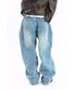 Stitched Baggy Denim Pants (Blue)
