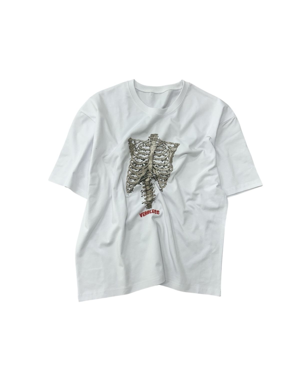 베르브리스(VERBLESS) 스컬 본 빈티지 크롭 티셔츠 (white)