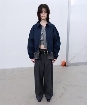 CHECK DETAIL BLOUSON JACKET (NAVY)