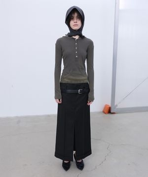 BUTTON-FRONT WASHED HOODIE (DARK GREY)