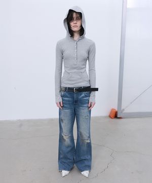 BUTTON-FRONT HOODIE (MELANGE GREY)