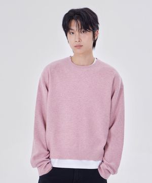 에센셜 라운드넥 크롭 니트 핑크