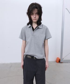 DOUBLE-COLLAR POLO TOP (MELANGE GREY)