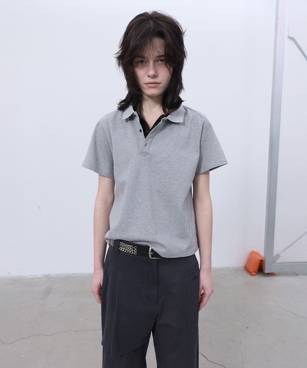 엘씨디씨티엠(LCDC™) DOUBLE-COLLAR POLO TOP (MELANGE GREY)