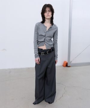 BACK-PLEATED WIDE PANTS (GREY)