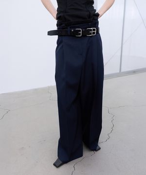 BACK-PLEATED WIDE PANTS (DARK NAVY)