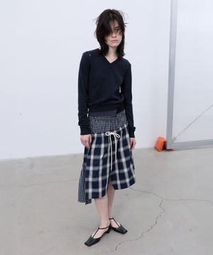 NAVY CHECKMIX FRILL SKIRT (NAVY)