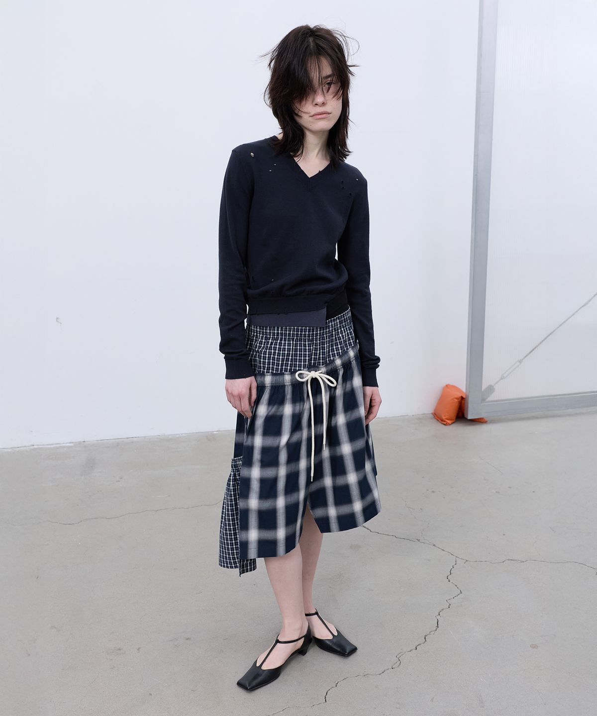 엘씨디씨티엠(LCDC™) NAVY CHECKMIX FRILL SKIRT (NAVY)
