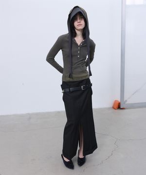 DOUBLE WAIST TAILORED SKIRT (BLACK)