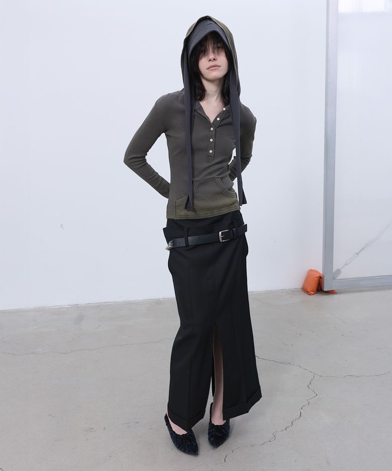 DOUBLE WAIST TAILORED SKIRT (BLACK)