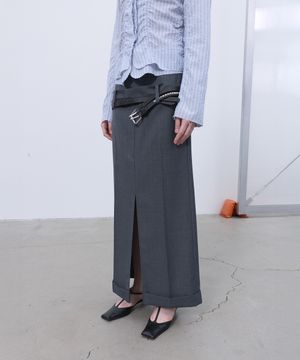 DOUBLE WAIST TAILORED SKIRT (MELANGE GREY)