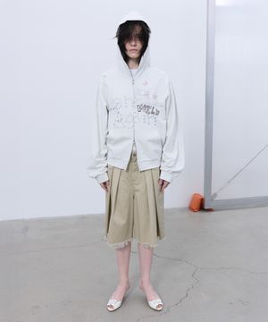 PRINTED HOOD ZIP-UP (LIGHT BEIGE)