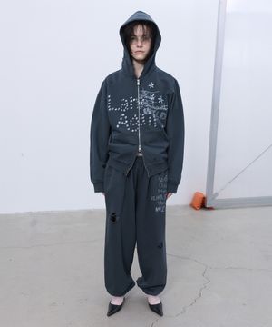 PRINTED HOOD ZIP-UP (GREY)