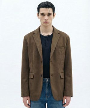 스웨이드 싱글 블레이저 카키브라운