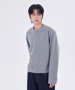 스테디 와플 크롭 헨리넥 티셔츠 그레이
