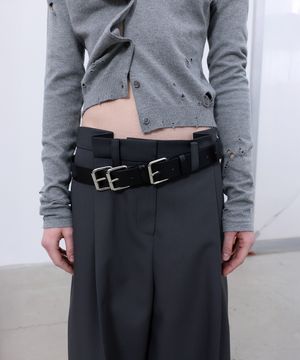 TRIPLE BUCKLE LEATHER BELT (BLACK)