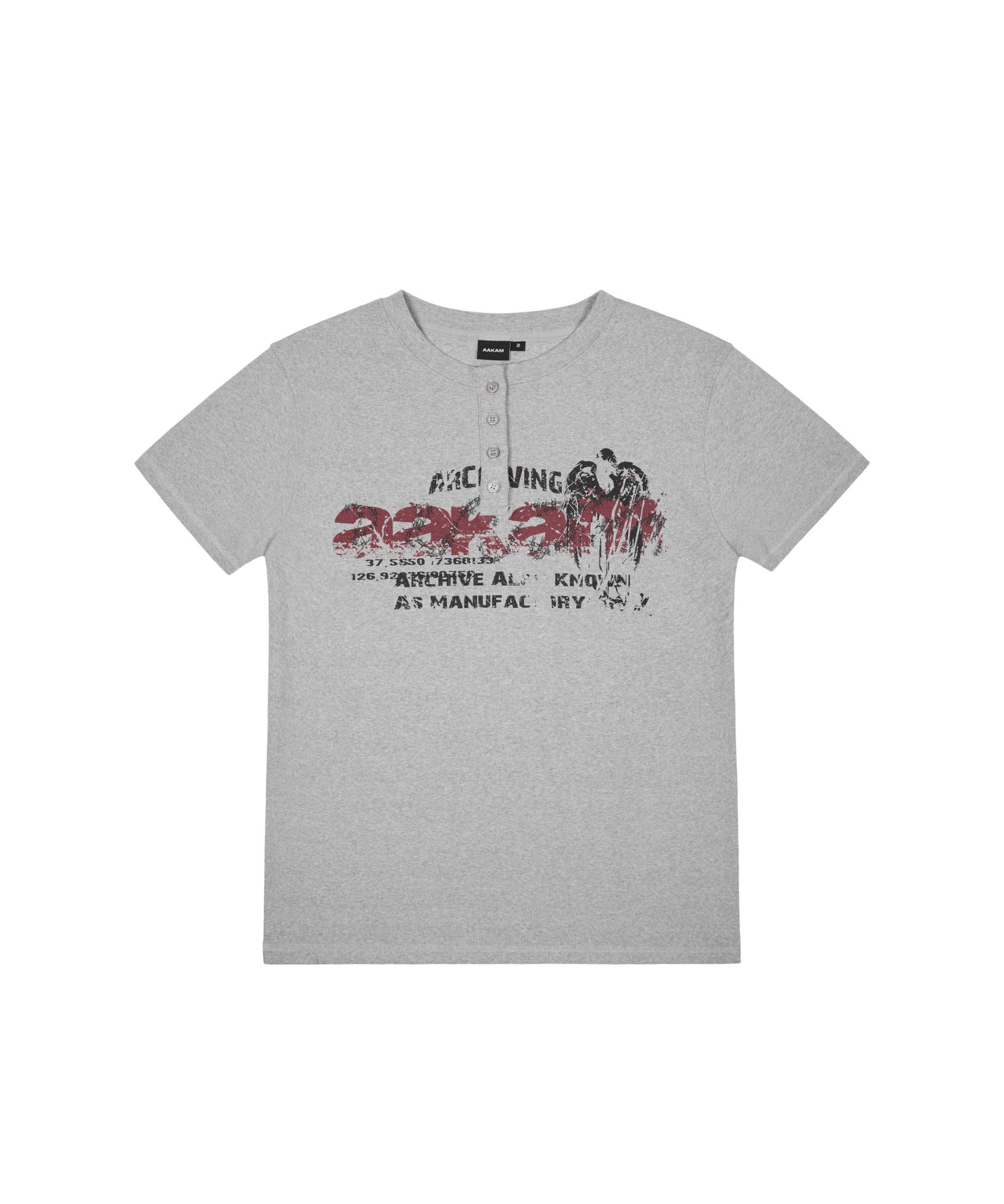 MUSINSA | AAKAM Crack Henry Neck Half Top (Gray)