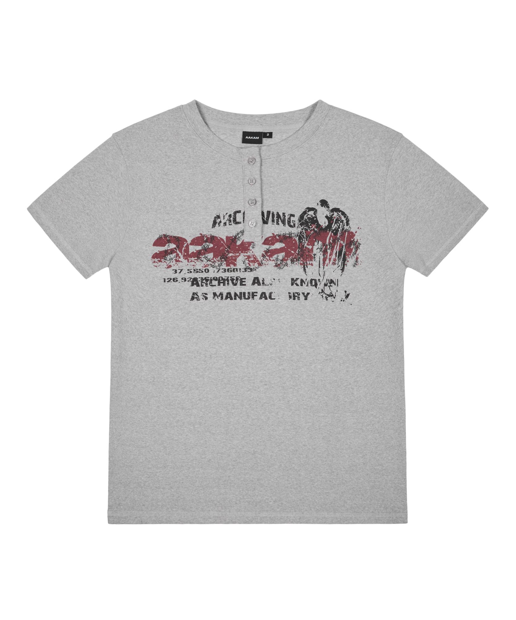 MUSINSA公式 | AAKAM Crack Henry Neck Half Top (Gray)
