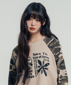 AFTER SPRING 카모 와플 레글런 슬리브