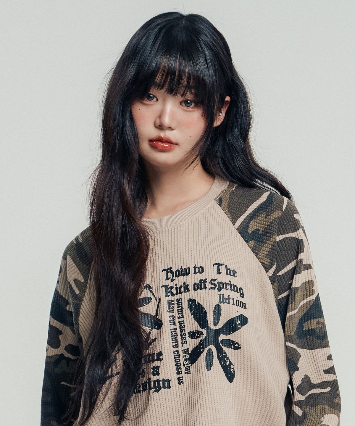 벤힛(VENHIT) AFTER SPRING 카모 와플 레글런 슬리브