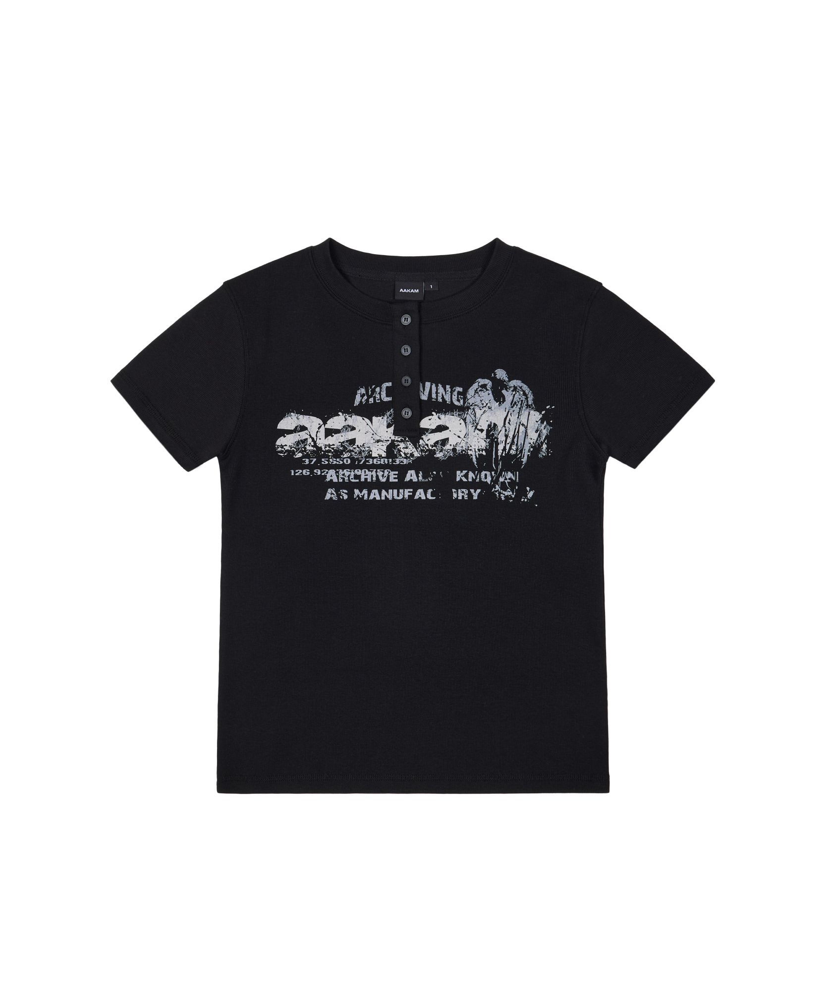MUSINSA | AAKAM Crack Henry Neck Half Top (Black)