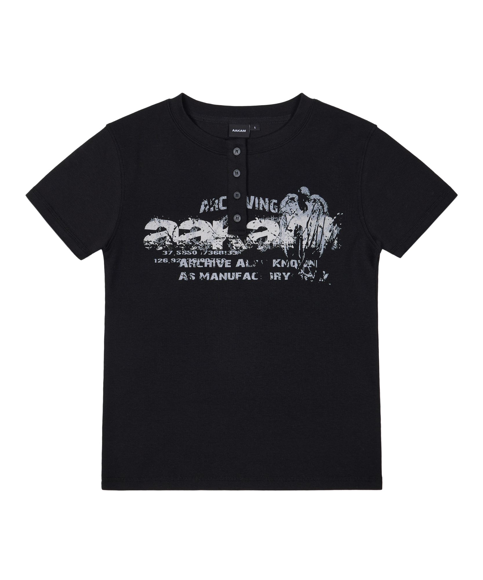 MUSINSA公式 | AAKAM Crack Henry Neck Half Top (Black)