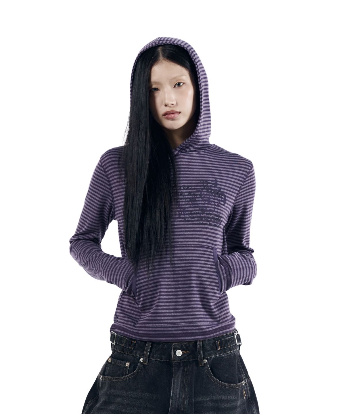 아캄(AAKAM) Linear Pattern Hooded Long Sleeve (Purple)