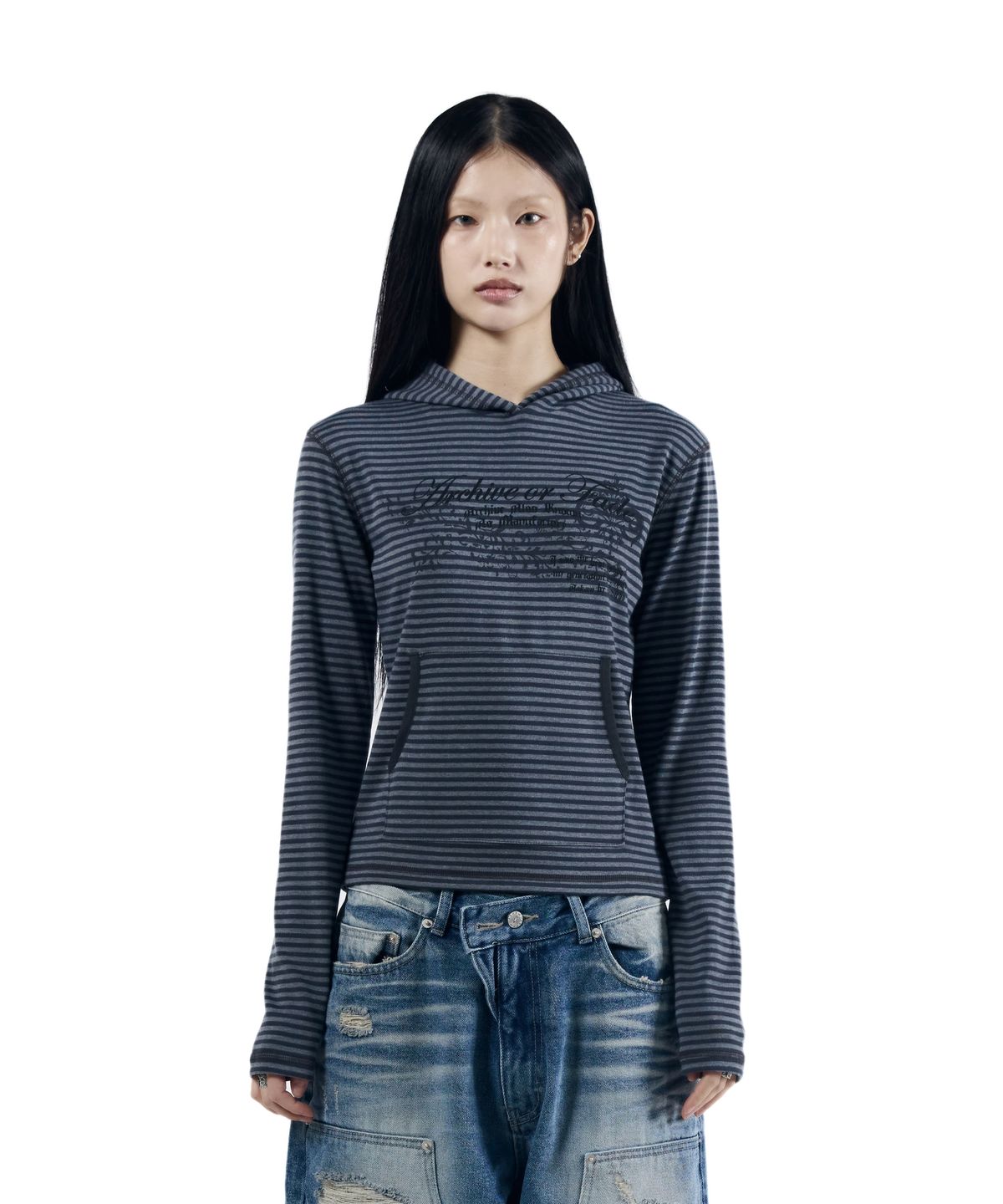 아캄(AAKAM) Linear Pattern Hooded Long Sleeve (Gray)