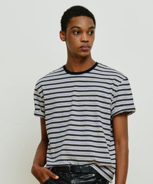 스트라이프 크롭 반팔 티셔츠 [아이보리]