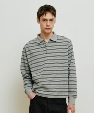 스트라이프 카라 티셔츠 [그레이]