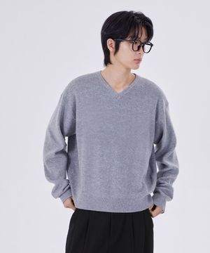 미니멀 브이넥 크롭 니트 그레이