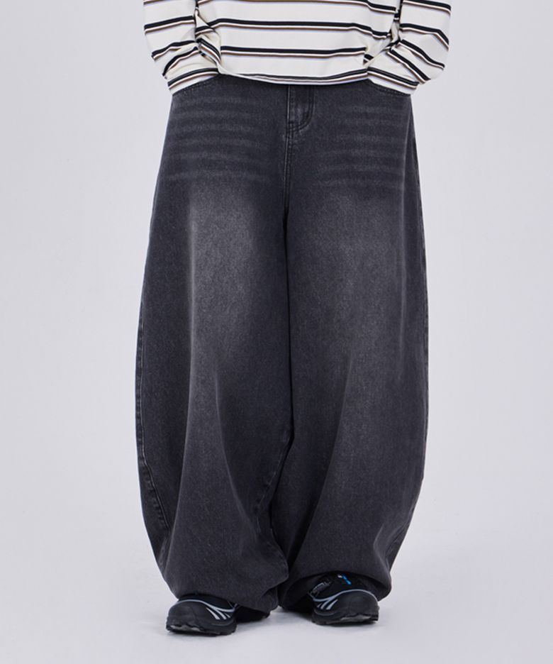 워시드 벌룬 데님 팬츠 블랙