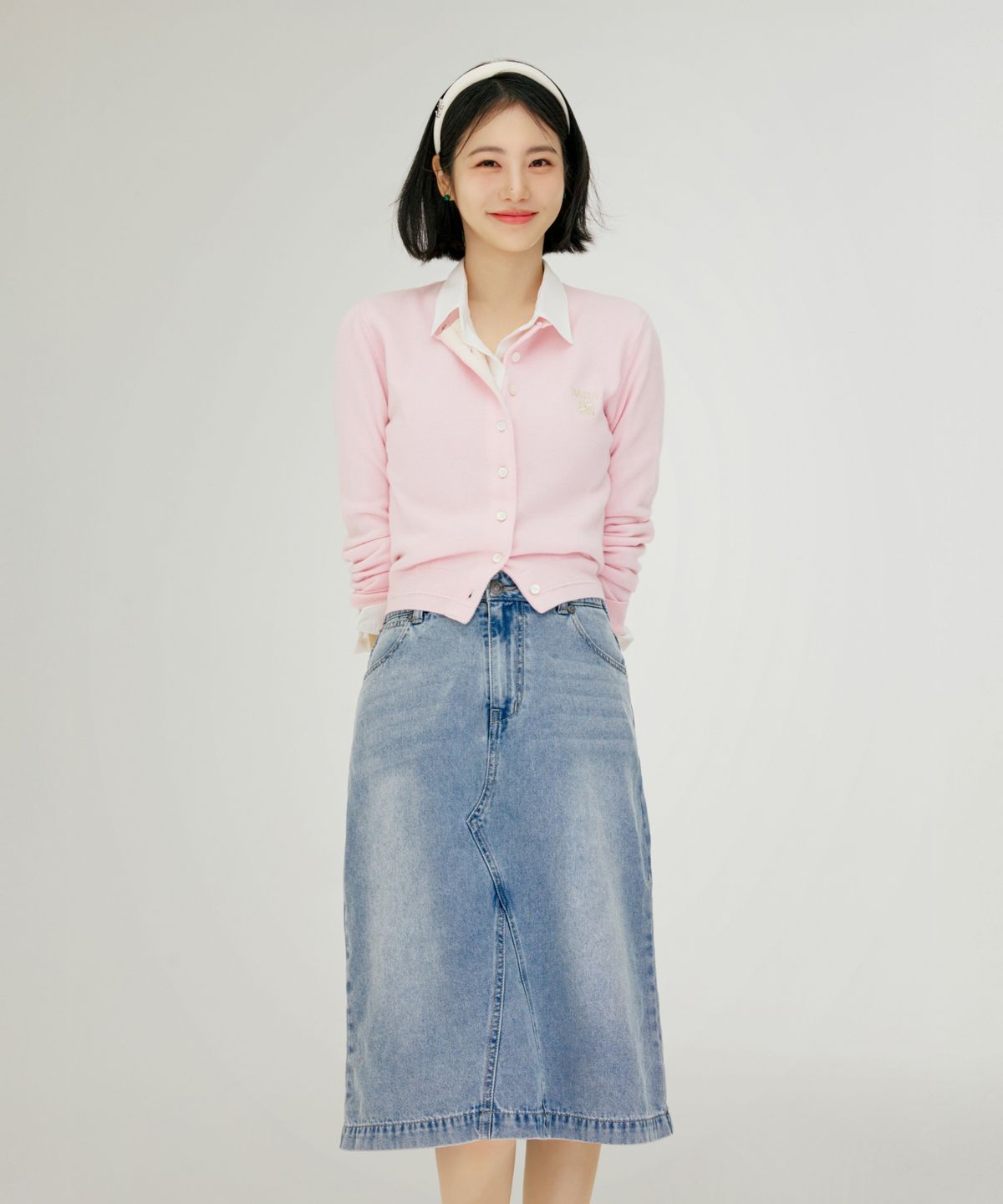 세터(SATUR) (W) 워시드 데님 미디 스커트 블루