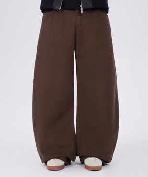 하이 커브드 와이드 코튼 팬츠 브라운