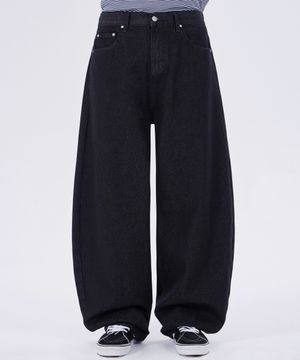 논페이드 커브드 와이드 데님 팬츠 블랙