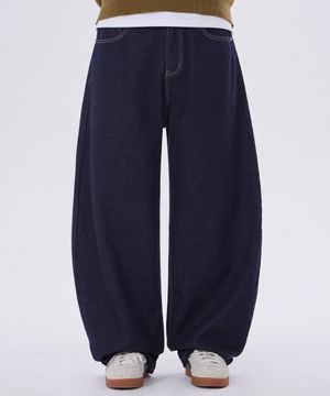 논페이드 커브드 와이드 데님 팬츠 인디고 블루