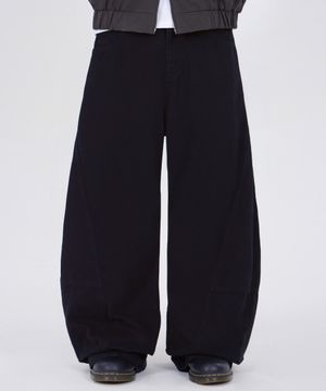 커브드 절개 와이드 코튼 팬츠 블랙