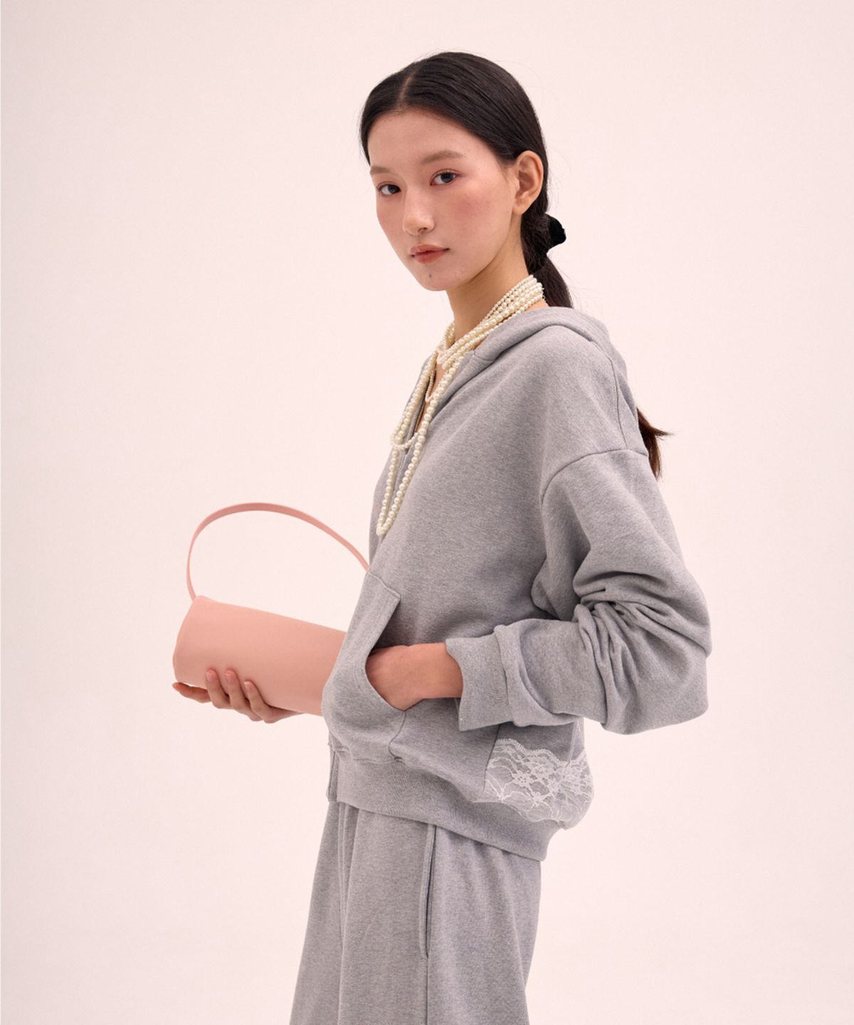 리모네(LEMONE) Lace zip-up hoodie / Gray