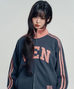 VEN 96 와플 배색 트랙탑_차콜