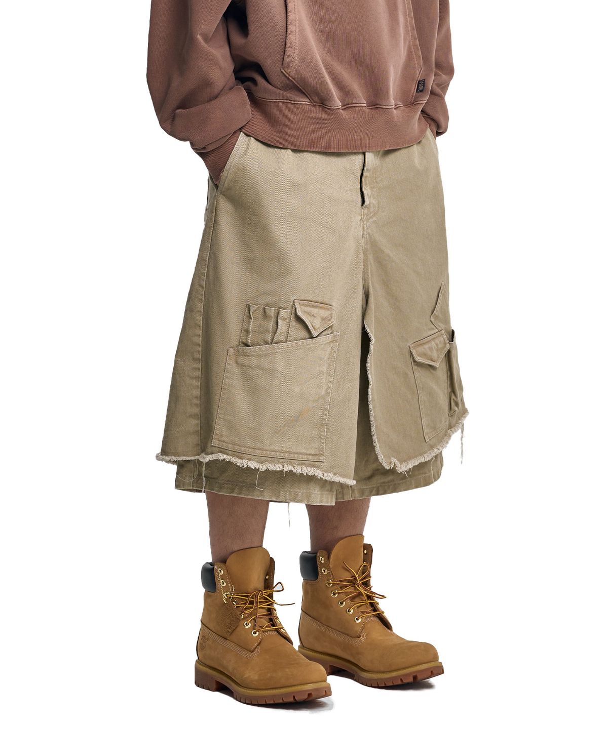 아조바이아조(AJOBYAJO) Washed Layered Cargo Skirt Shorts [BEIGE]