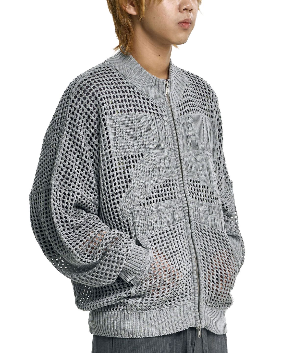 아조바이아조(AJOBYAJO) Total Logo Drop Needle Zip-Up [LIGHT GREY]