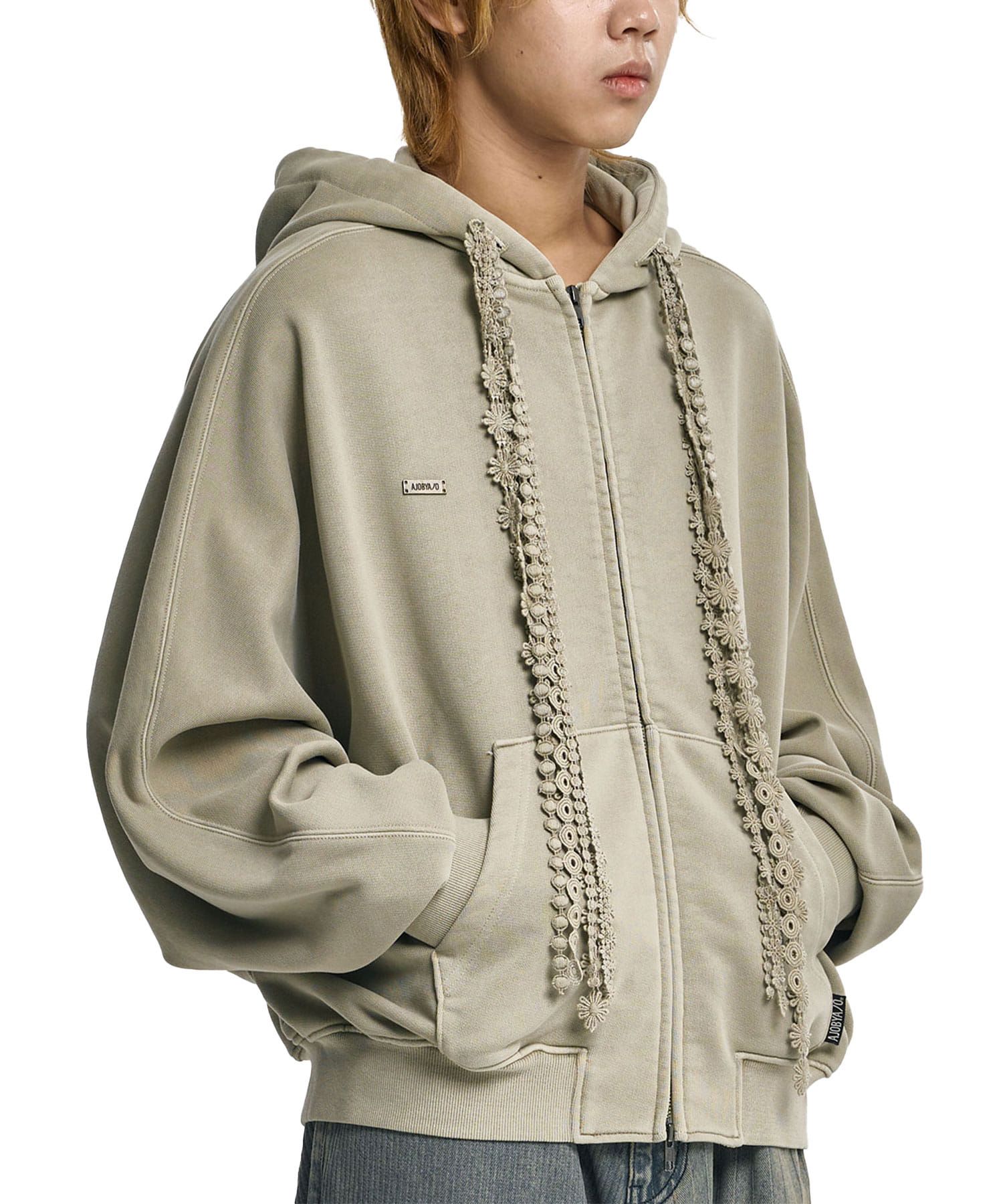 MUSINSA | AJOBYAJO Laced Multi-Drawstring Zip-Up Hoodie [BEIGE]