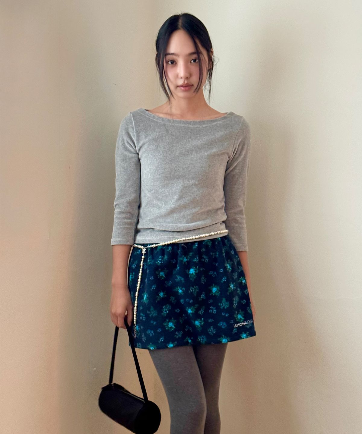 리모네(LEMONE) Warm Puff Fleece Skirt - Blue Flower